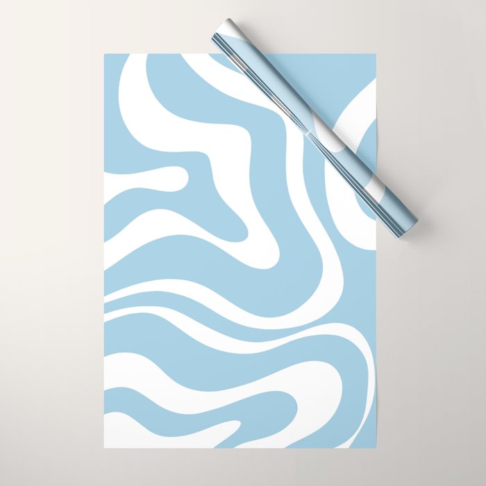 Retro Modern Liquid Swirl Abstract Pattern in Baby Blue and White Wrapping Paper Gallery Image 1