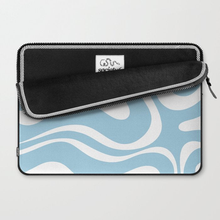 Retro Modern Liquid Swirl Abstract Pattern in Baby Blue and White Laptop Sleeve Gallery Image 2