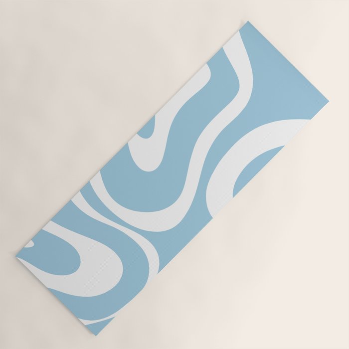 Retro Modern Liquid Swirl Abstract Pattern in Baby Blue and White Yoga Mat Gallery Image 1