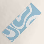 Retro Modern Liquid Swirl Abstract Pattern in Baby Blue and White Yoga Mat Gallery Image 1