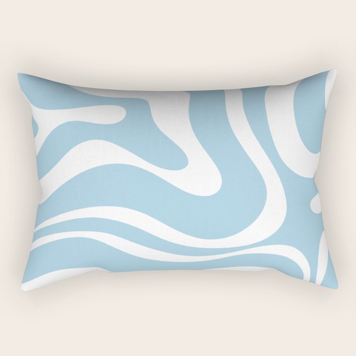 Retro Modern Liquid Swirl Abstract Pattern in Baby Blue and White Rectangular Pillow Gallery Image 1