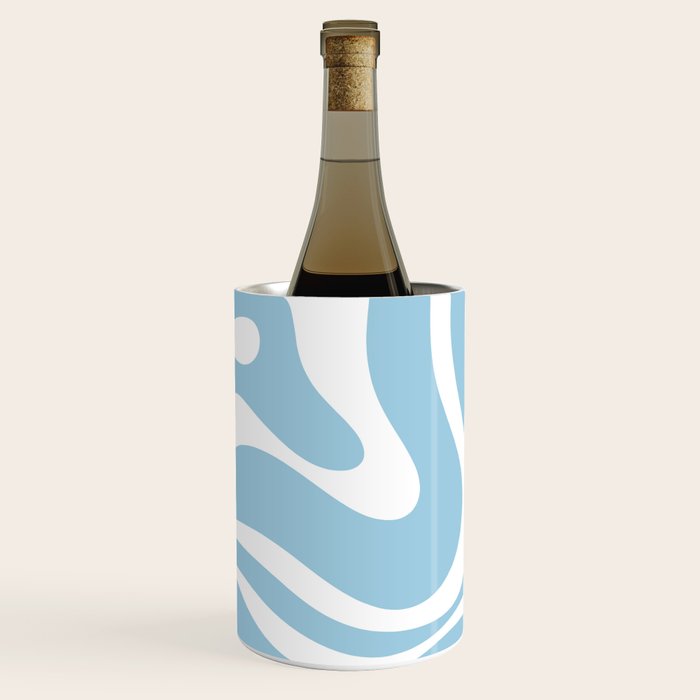 Retro Modern Liquid Swirl Abstract Pattern in Baby Blue and White Wine Chiller Gallery Image 1