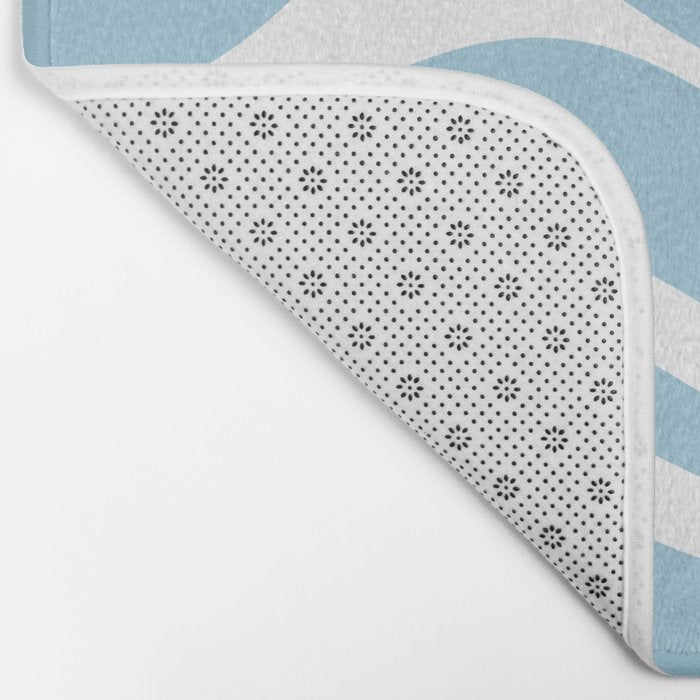 Retro Modern Liquid Swirl Abstract Pattern in Baby Blue and White Bath Mat Gallery Image 2