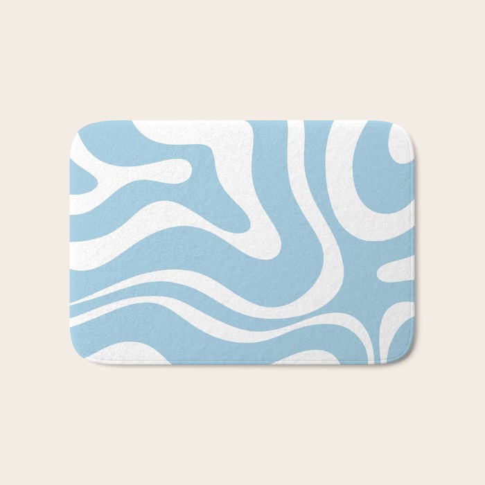 Retro Modern Liquid Swirl Abstract Pattern in Baby Blue and White Bath Mat Gallery Image 1