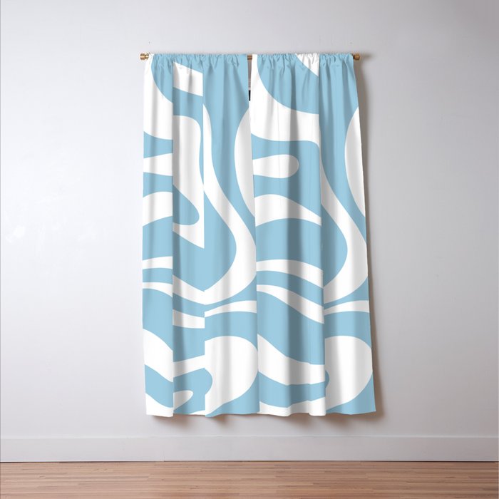 Retro Modern Liquid Swirl Abstract Pattern in Baby Blue and White Window Curtain Gallery Image 3