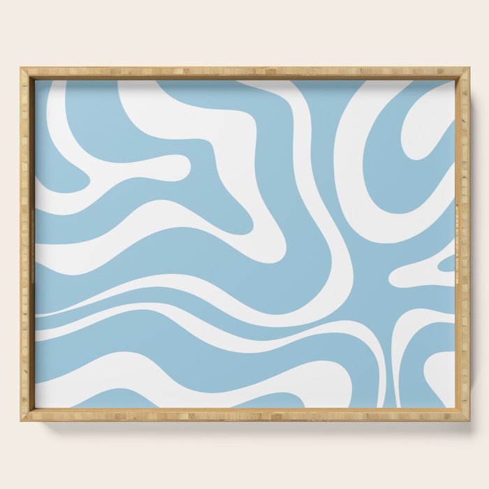 Retro Modern Liquid Swirl Abstract Pattern in Baby Blue and White Serving Tray Gallery Image 1