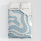 Retro Modern Liquid Swirl Abstract Pattern in Baby Blue and White Comforter Gallery Image 6