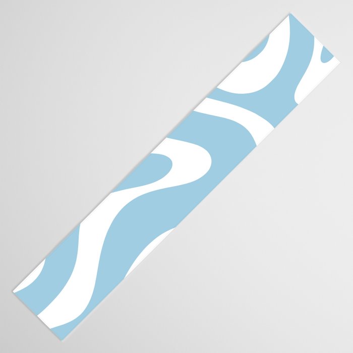 Retro Modern Liquid Swirl Abstract Pattern in Baby Blue and White Table Runner Gallery Image 3