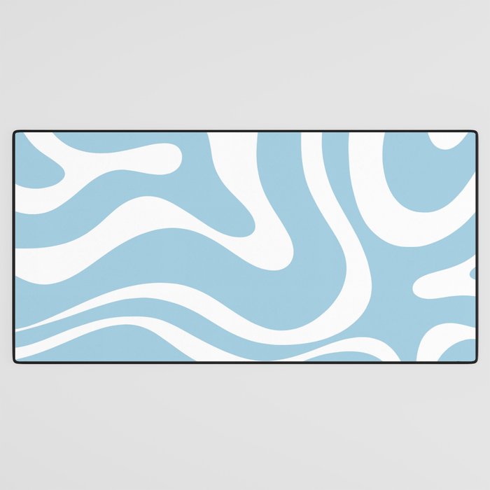Retro Modern Liquid Swirl Abstract Pattern in Baby Blue and White Desk Mat Gallery Image 3