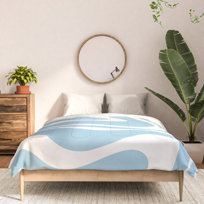 Retro Modern Liquid Swirl Abstract Pattern in Baby Blue and White Comforter Gallery Image 3