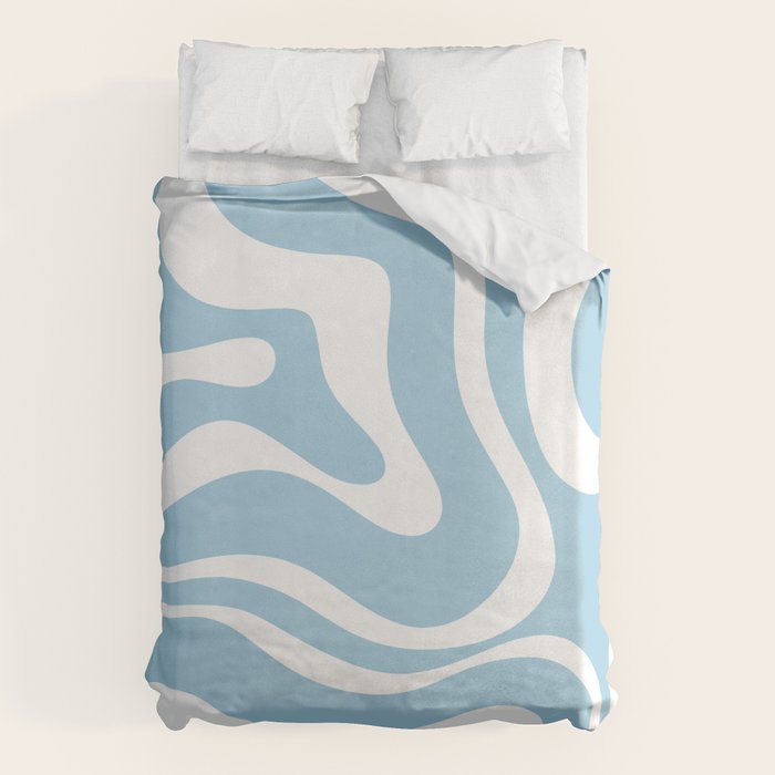 Retro Modern Liquid Swirl Abstract Pattern in Baby Blue and White Duvet Cover Gallery Image 6