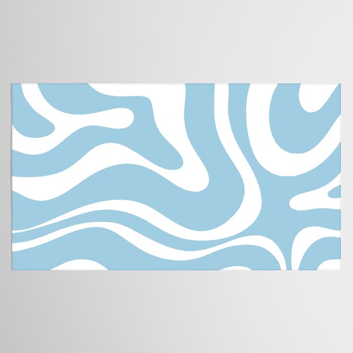 Retro Modern Liquid Swirl Abstract Pattern in Baby Blue and White Tablecloth Gallery Image 2