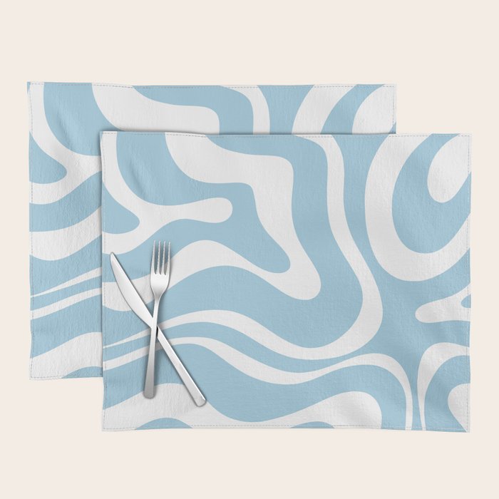 Retro Modern Liquid Swirl Abstract Pattern in Baby Blue and White Placemat Gallery Image 1
