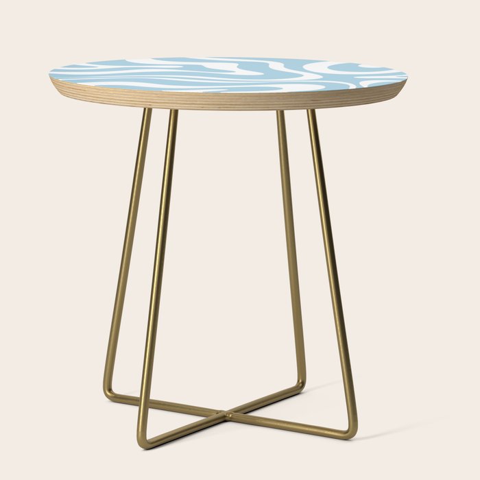 Retro Modern Liquid Swirl Abstract Pattern in Baby Blue and White Side Table Gallery Image 1