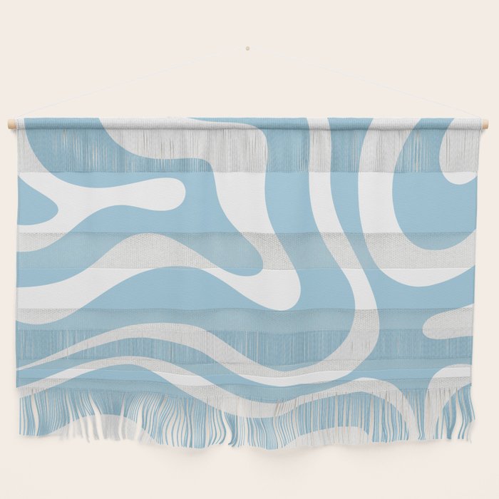 Retro Modern Liquid Swirl Abstract Pattern in Baby Blue and White Wall Hanging Gallery Image 1