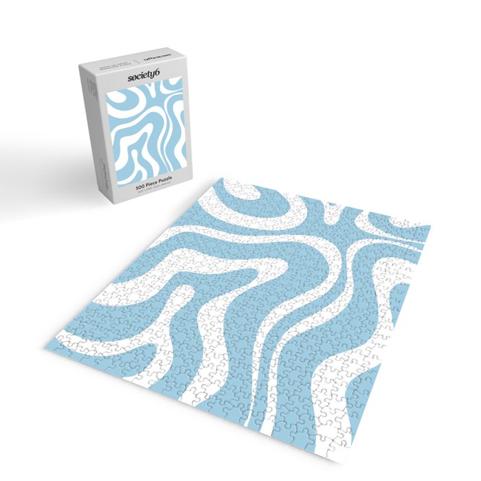 Retro Modern Liquid Swirl Abstract Pattern in Baby Blue and White Jigsaw Puzzle Gallery Image 2
