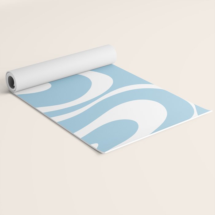 Retro Modern Liquid Swirl Abstract Pattern in Baby Blue and White Yoga Mat Gallery Image 2