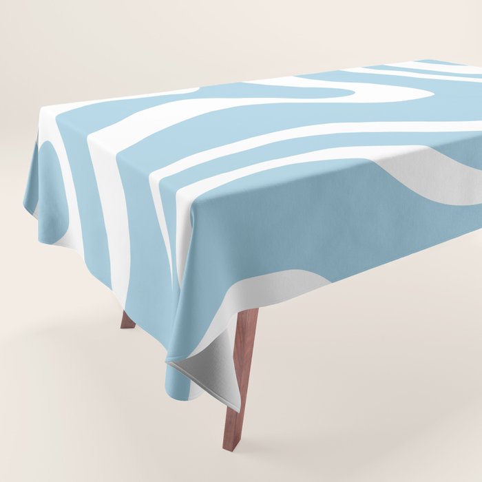 Retro Modern Liquid Swirl Abstract Pattern in Baby Blue and White Tablecloth Gallery Image 1