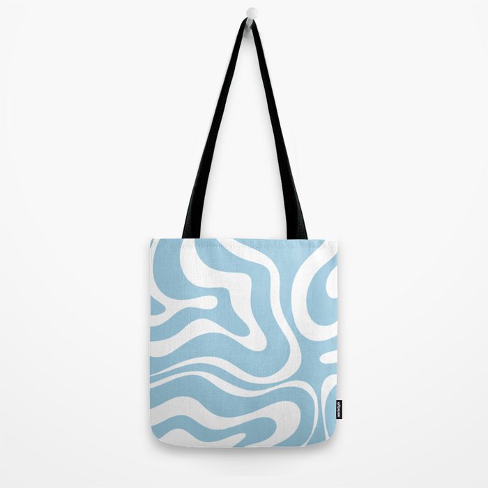 Retro Modern Liquid Swirl Abstract Pattern in Baby Blue and White Tote Bag Gallery Image 2