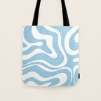Retro Modern Liquid Swirl Abstract Pattern in Baby Blue and White Tote Bag Gallery Image 1