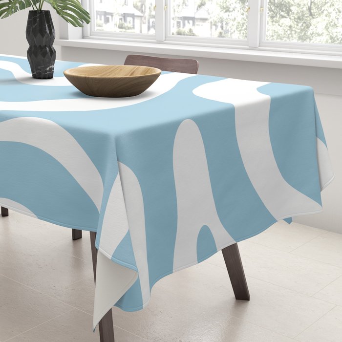 Retro Modern Liquid Swirl Abstract Pattern in Baby Blue and White Tablecloth Gallery Image 3