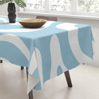 Retro Modern Liquid Swirl Abstract Pattern in Baby Blue and White Tablecloth Gallery Image 3