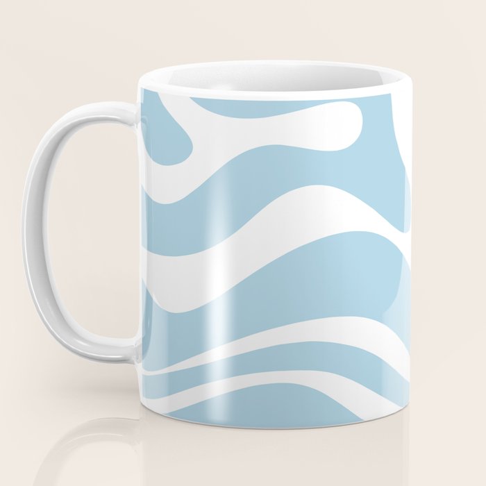 Retro Modern Liquid Swirl Abstract Pattern in Baby Blue and White Coffee Mug Gallery Image 3