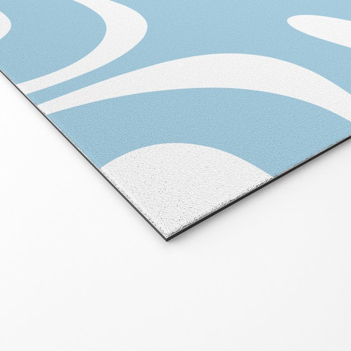 Retro Modern Liquid Swirl Abstract Pattern in Baby Blue and White Welcome Mat Gallery Image 2