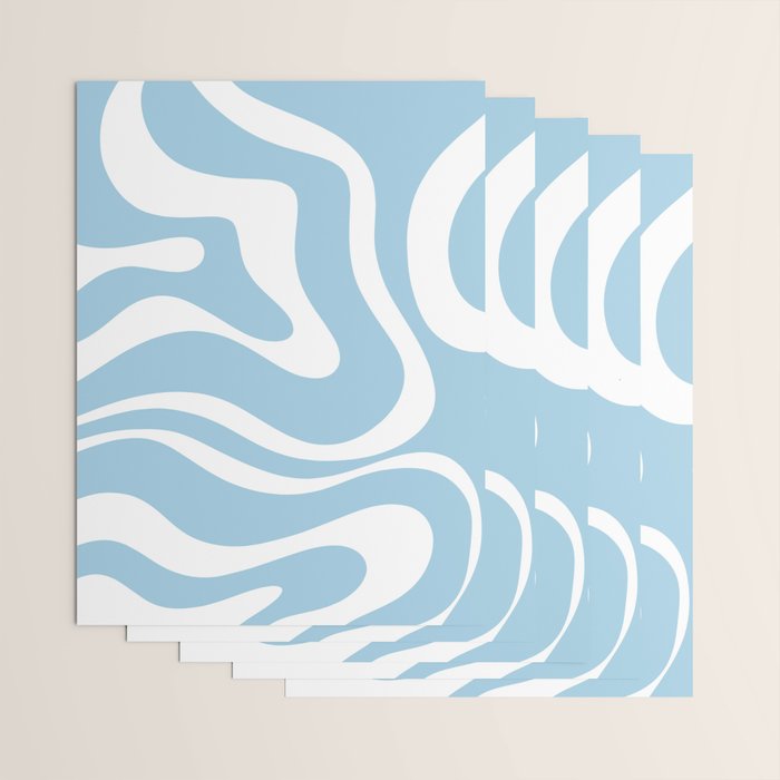 Retro Modern Liquid Swirl Abstract Pattern in Baby Blue and White Wrapping Paper Gallery Image 3