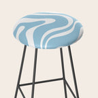 Retro Modern Liquid Swirl Abstract Pattern in Baby Blue and White Stool Gallery Image 2
