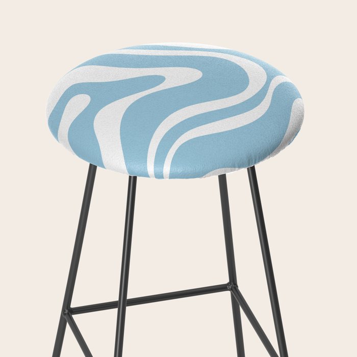 Retro Modern Liquid Swirl Abstract Pattern in Baby Blue and White Stool Gallery Image 2