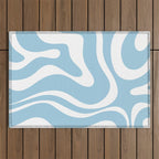 Retro Modern Liquid Swirl Abstract Pattern in Baby Blue and White Outdoor Rug Gallery Image 1