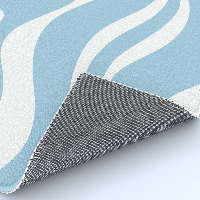 Retro Modern Liquid Swirl Abstract Pattern in Baby Blue and White Rug Gallery Image 4