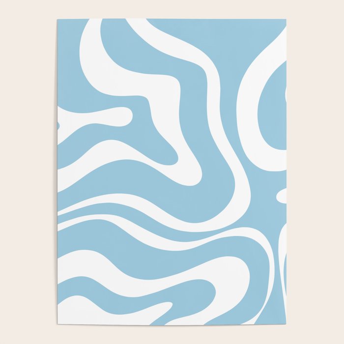 Retro Modern Liquid Swirl Abstract Pattern in Baby Blue and White Poster Gallery Image 4