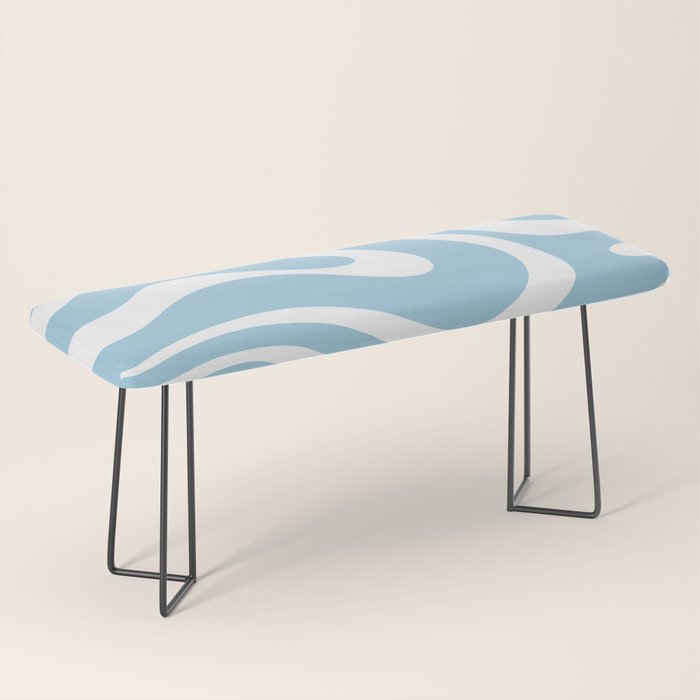 Retro Modern Liquid Swirl Abstract Pattern in Baby Blue and White Bench Gallery Image 1