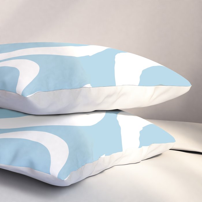 Retro Modern Liquid Swirl Abstract Pattern in Baby Blue and White Pillow Sham Gallery Image 3