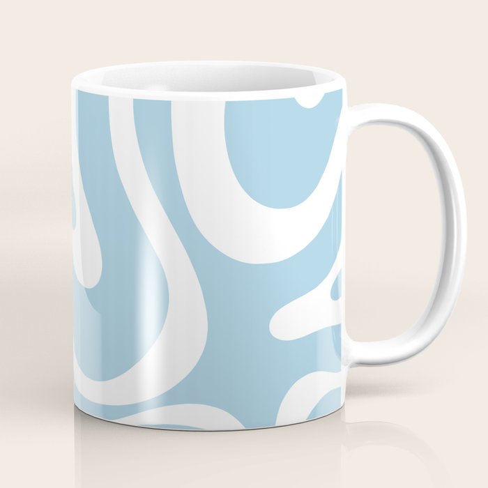 Retro Modern Liquid Swirl Abstract Pattern in Baby Blue and White Coffee Mug Gallery Image 1