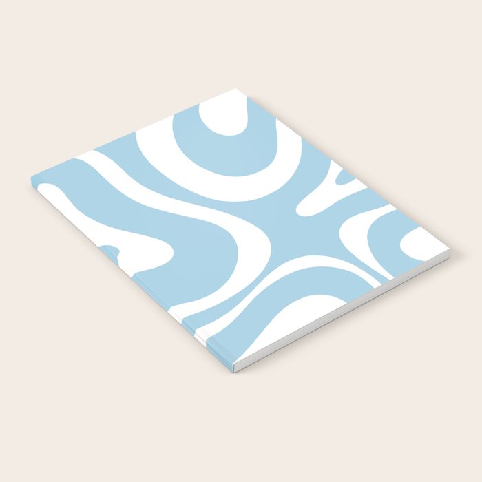 Retro Modern Liquid Swirl Abstract Pattern in Baby Blue and White Notebook Gallery Image 1