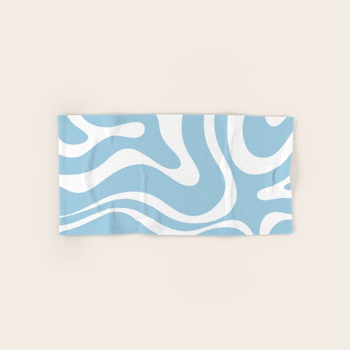 Retro Modern Liquid Swirl Abstract Pattern in Baby Blue and White Bath Towel Gallery Image 1