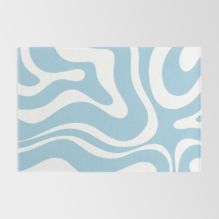 Retro Modern Liquid Swirl Abstract Pattern in Baby Blue and White Rug Gallery Image 2