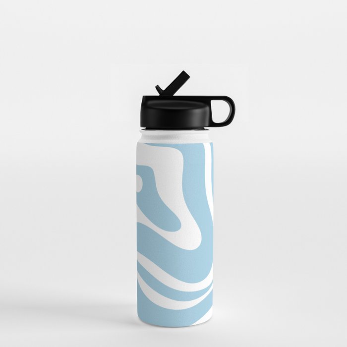Retro Modern Liquid Swirl Abstract Pattern in Baby Blue and White Water Bottle Gallery Image 1