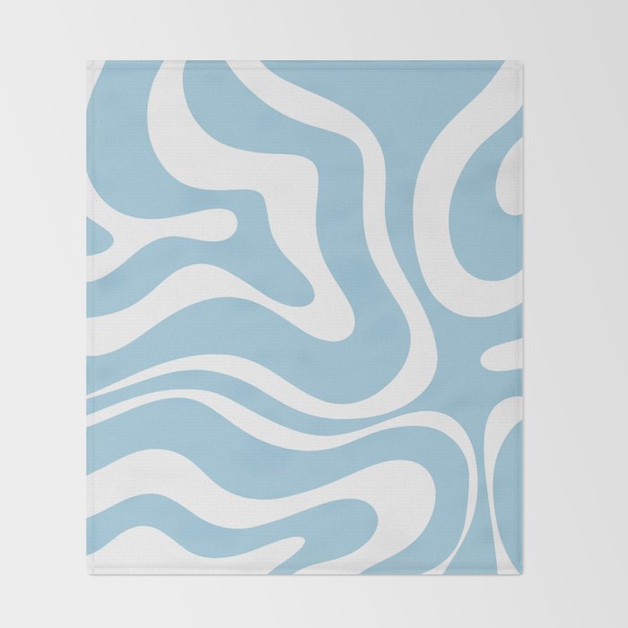Retro Modern Liquid Swirl Abstract Pattern in Baby Blue and White Throw Blanket Gallery Image 2