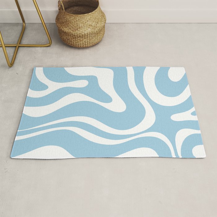 Retro Modern Liquid Swirl Abstract Pattern in Baby Blue and White Rug Gallery Image 1