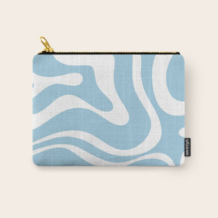 Retro Modern Liquid Swirl Abstract Pattern in Baby Blue and White Carry All Pouch Gallery Image 1