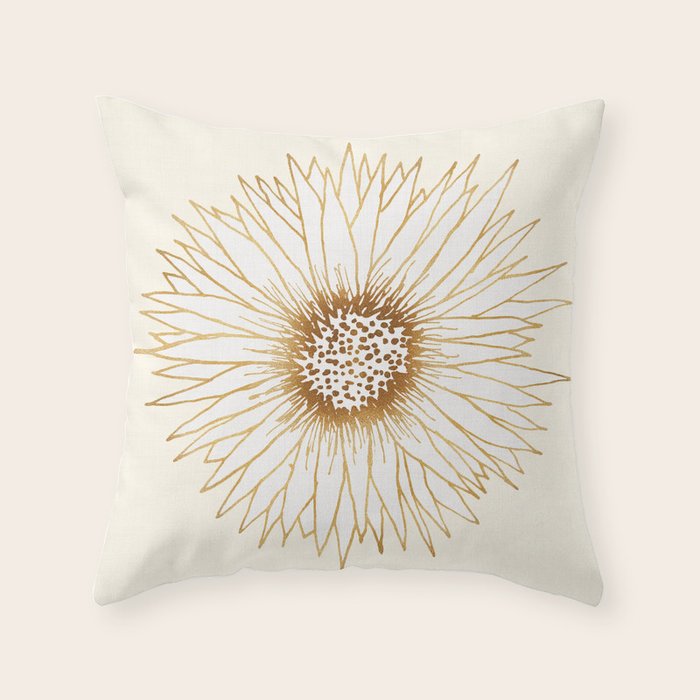 Gold Sunflower Drawing Throw Pillow Gallery Image 1