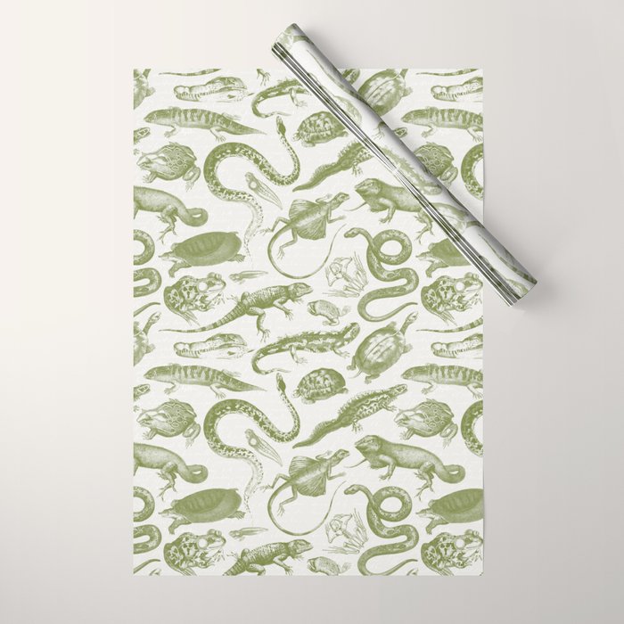 Reptiles and Amphibians Vintage Chic Monochromatic Pattern  Wrapping Paper Gallery Image 1