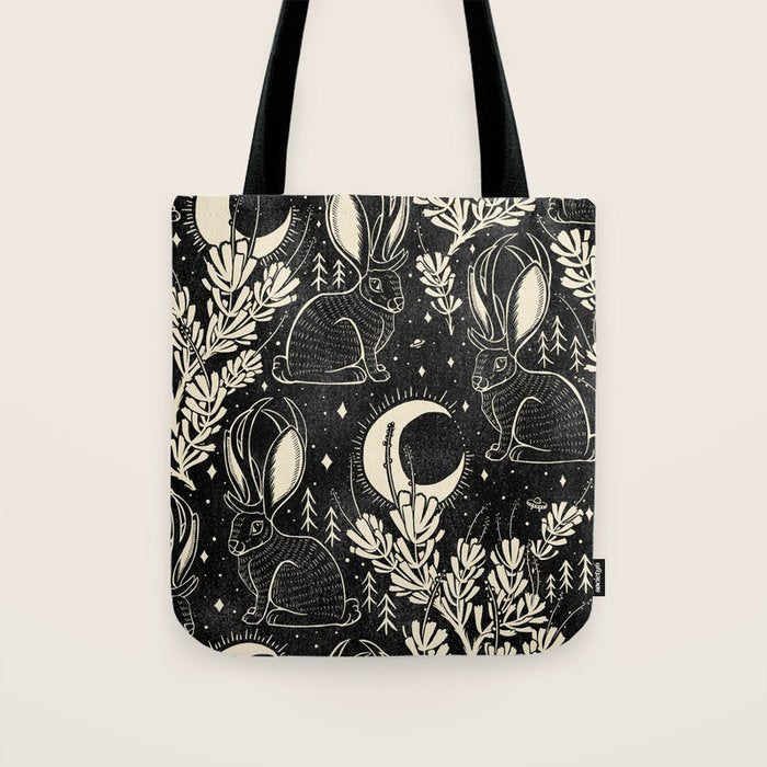 Jackalope - black and cream  Tote Bag Gallery Image 1