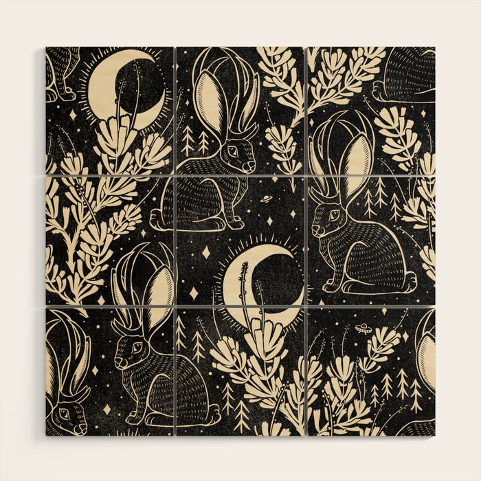 Jackalope - black and cream  Wood Wall Art Gallery Image 1