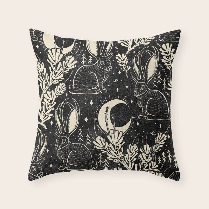 Jackalope - black and cream  Throw Pillow Gallery Image 6