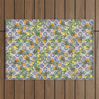 Sicilian Citrus, Mediterranean tiles, vintage lemons and orange fruit pattern Outdoor Rug Gallery Image 1